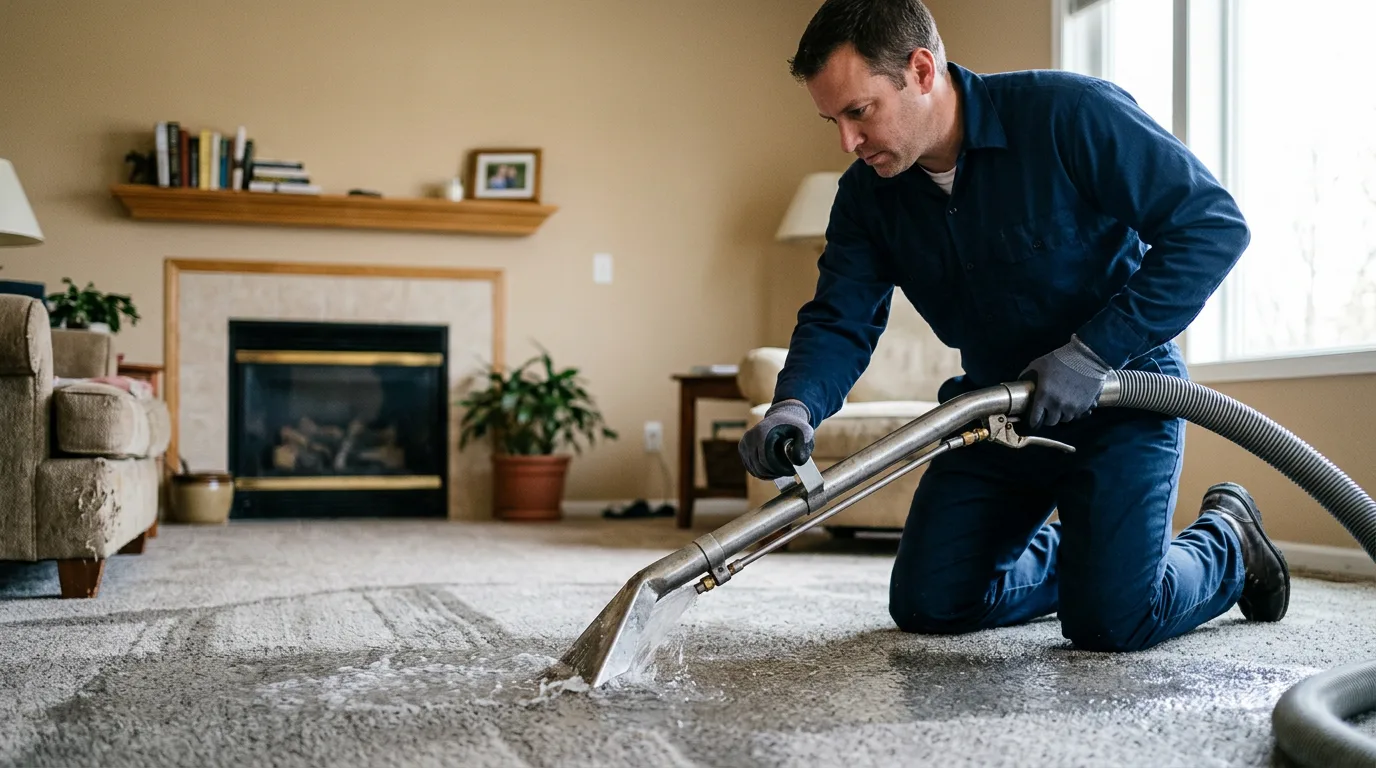 Water damage restoration technician working near Clermont, IA